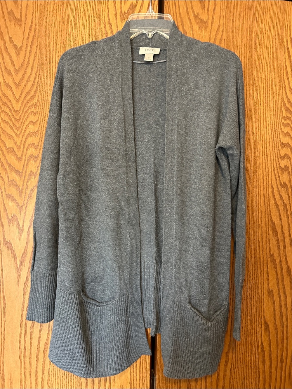 LOFT Charcoal Gray Open-Front Cardigan Sweater
